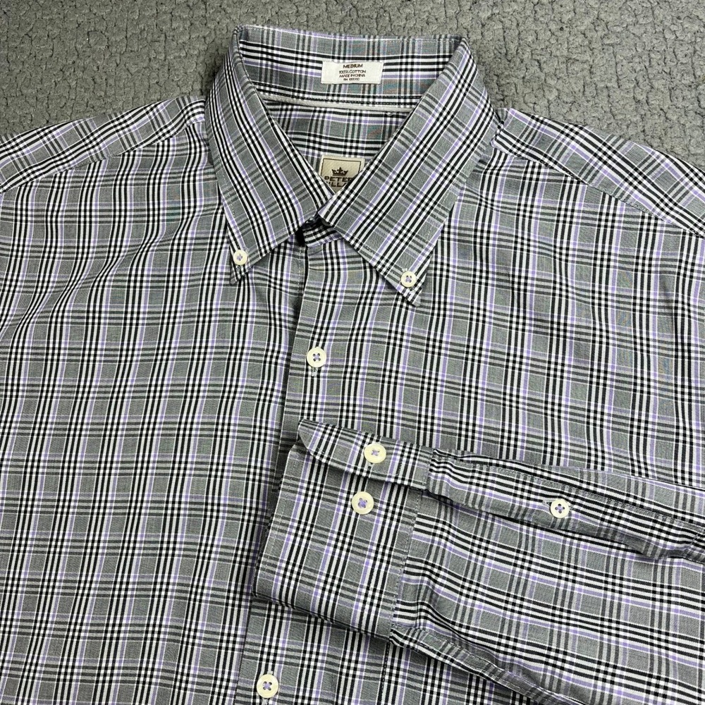 Peter‎ Millar Mens Plaid Button Down Shirt Grey Purple Cotton MF15W47CB Size M